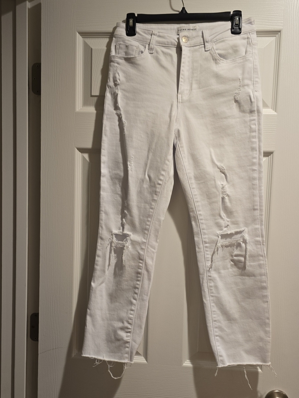 Flying Monkey White Ripped Ankle Crop Jeans
